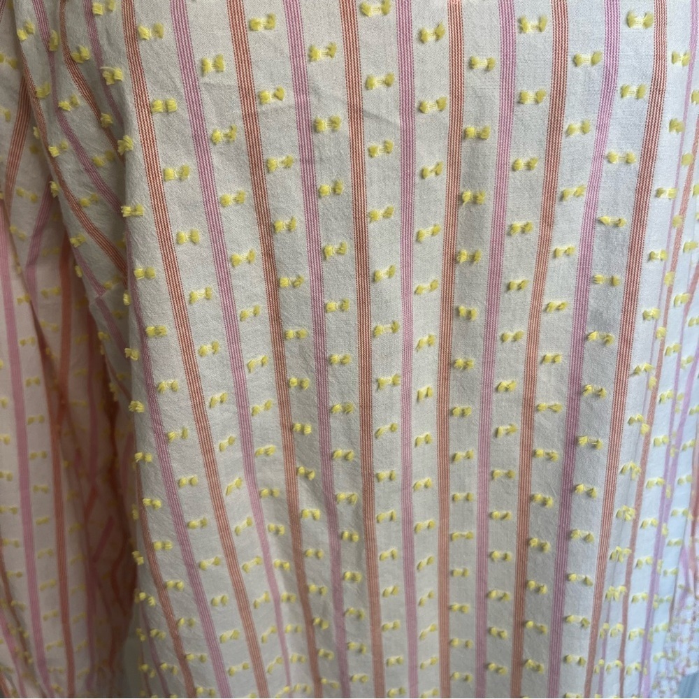 Talbots Sz M Pink Striped Jacquard Blouse Smocked Cuff Textured Swiss Dot Ruffle - Picture 4 of 9